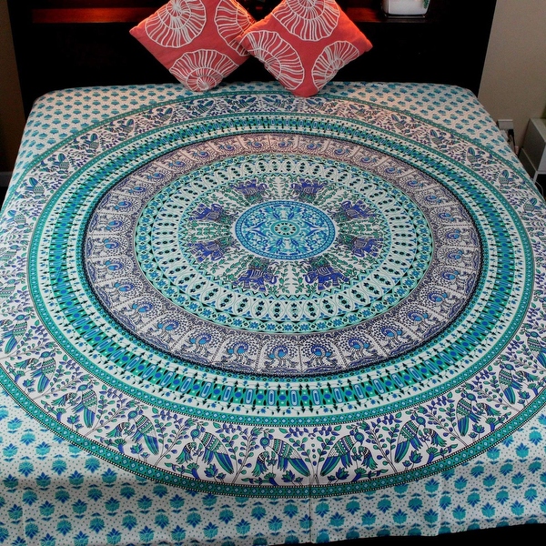 Elephant Mandala Floral Cotton Tablecloth Rectangle Tapestry Wall